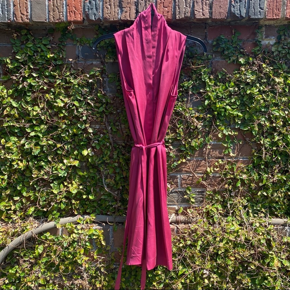 Theory raspberry silk shawl neck mini dress